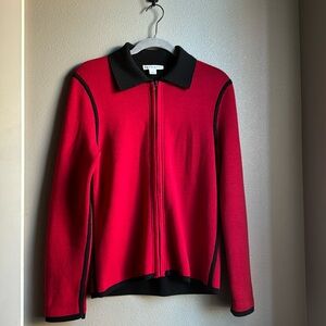Pendleton Women’s Zip Front Cardigan, Red/Black, Size Small.